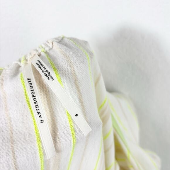 ANTHROPOLOGIE STRIPED TIERED MAXI NEUTRALS NEON GREEN WOME DRESS SIZE SMALL - Picture 6 of 11